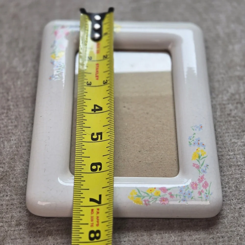 Vintage Ceramic Floral Picture Frame Cream Glazed Crazed Finish Tabletop 3.5×5